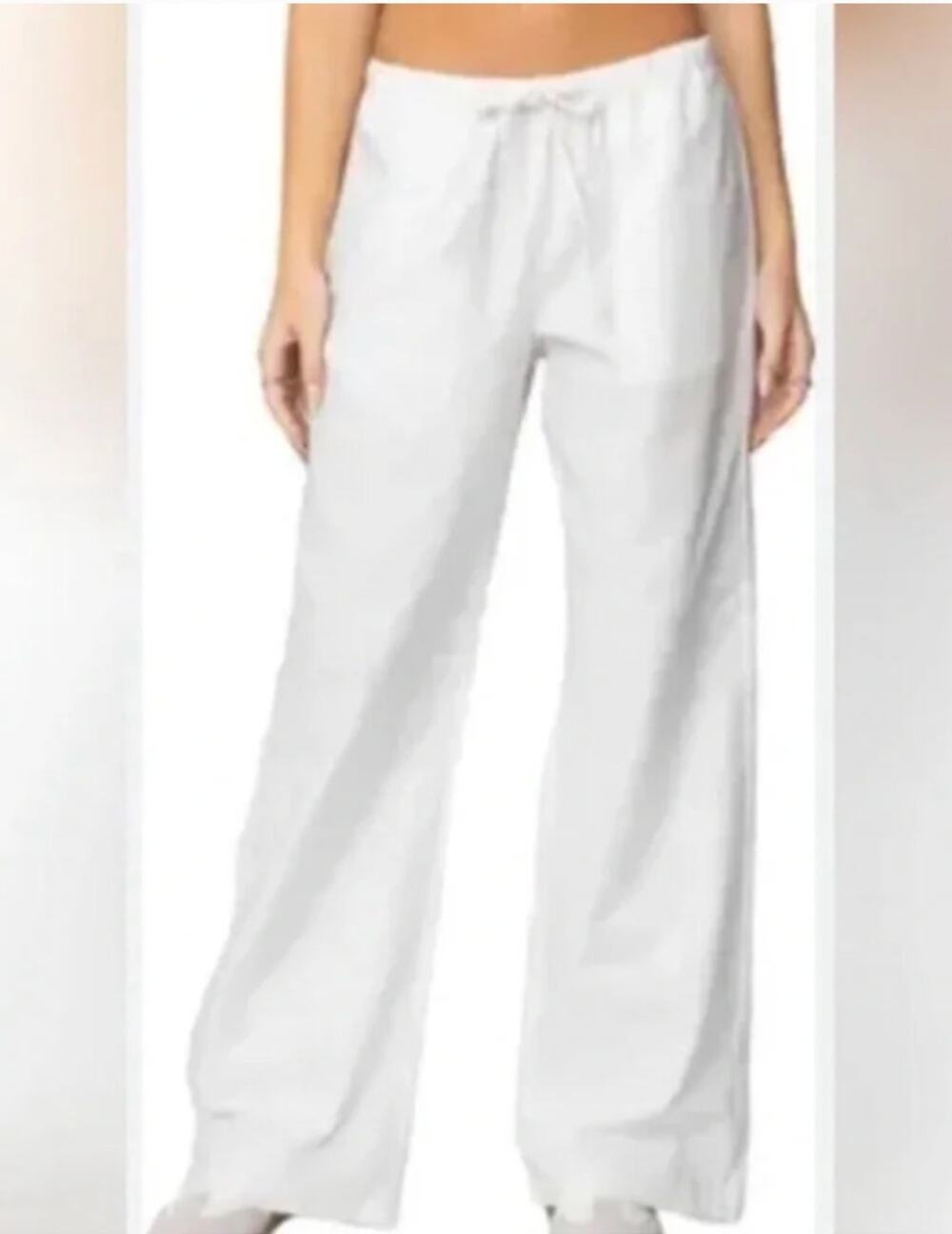CABI Linen Pants White Wide Leg Drawstring Women's Small w Pockets 5079